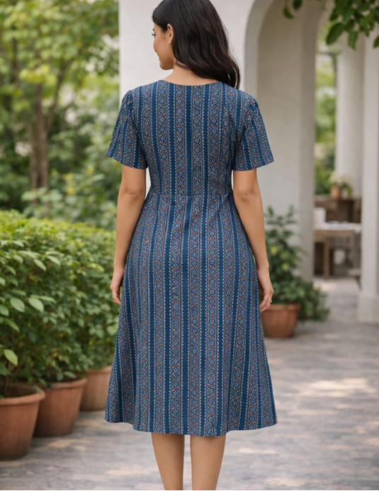 Blue Red Line Print Onepiece 46