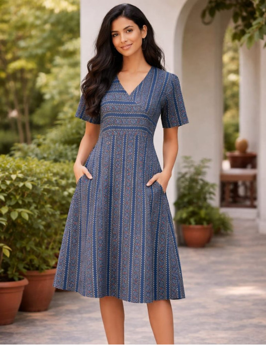 Blue Red Line Print Onepiece 46