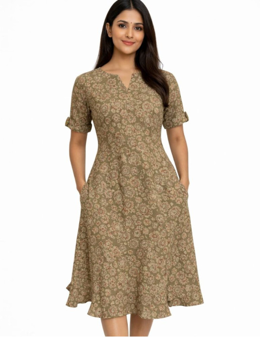 Green Kalmkari Print Onepiece 38