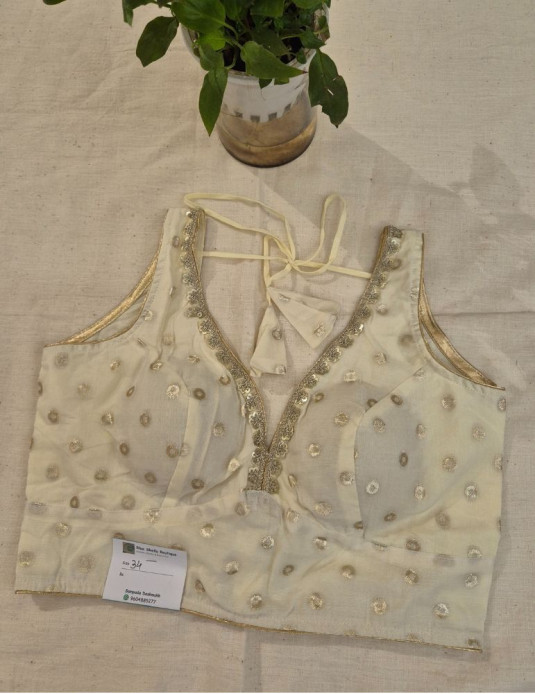 Chanderi Silk Padded Sleeveless Blouse  Round