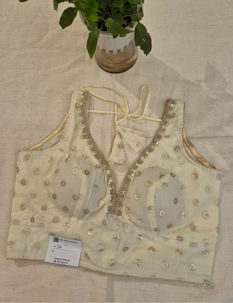 Chanderi Silk Padded Sleeveless Blouse  Round