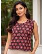Dabu Print Crop Top Black Red Flowers