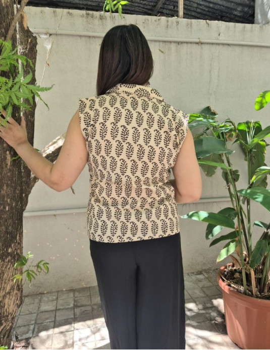 Dabu Print Crop Top White Flowers