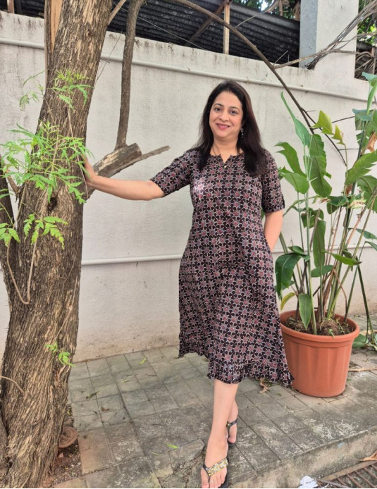 Cotton Ajrakh Frill Pattern Onepiece Black