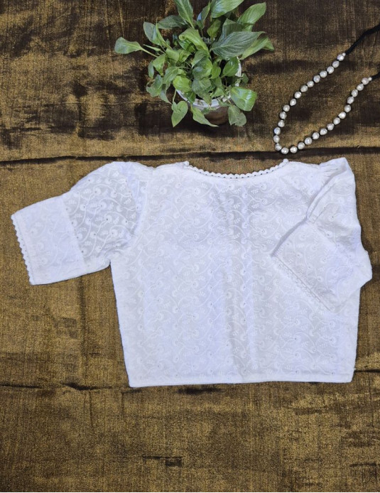 White Hakoba Non-Padded Puff sleeve Flower Vel Print  