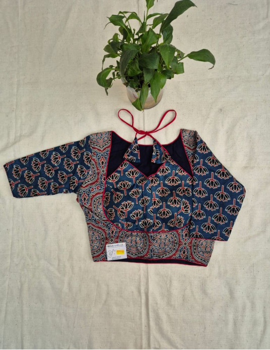 Mashru silk Masaba-Padded Lotus Print Blue 