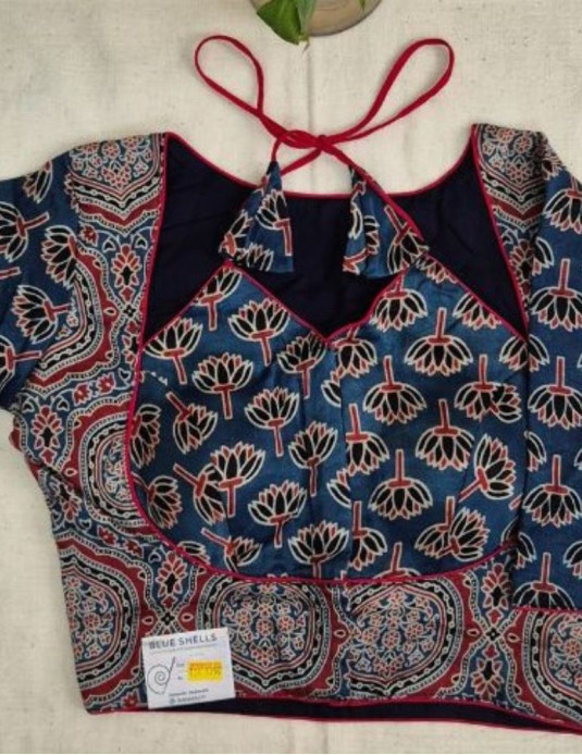 Mashru silk Masaba-Padded Lotus Print Blue 