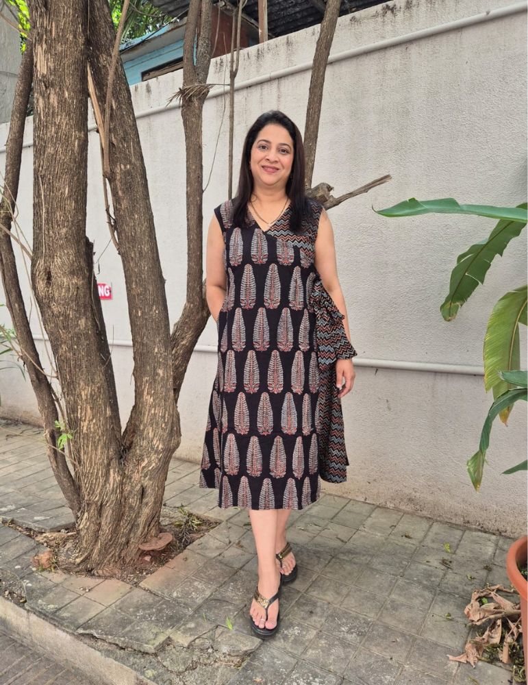 Wrapround Ajrakh Print Onepiece Black