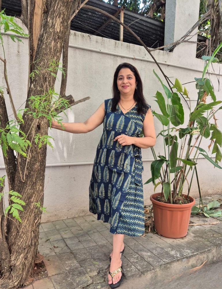 Wrapround Ajrakh Print Onepiece Blue