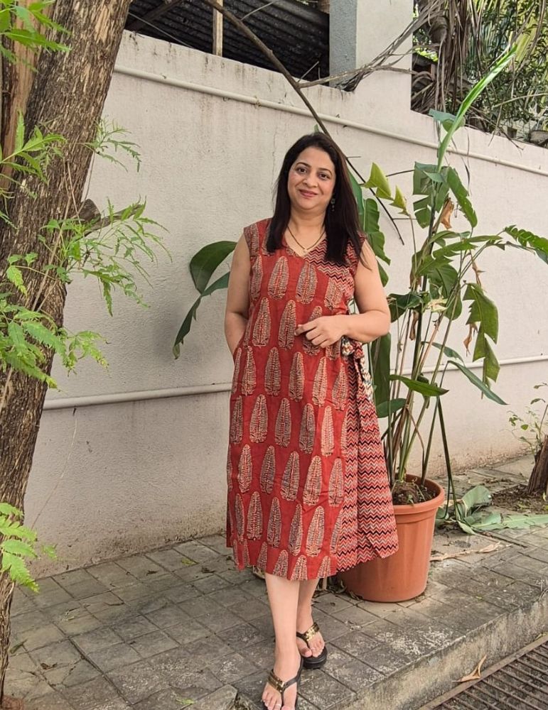 Wrapround Ajrakh Print Onepiece Red