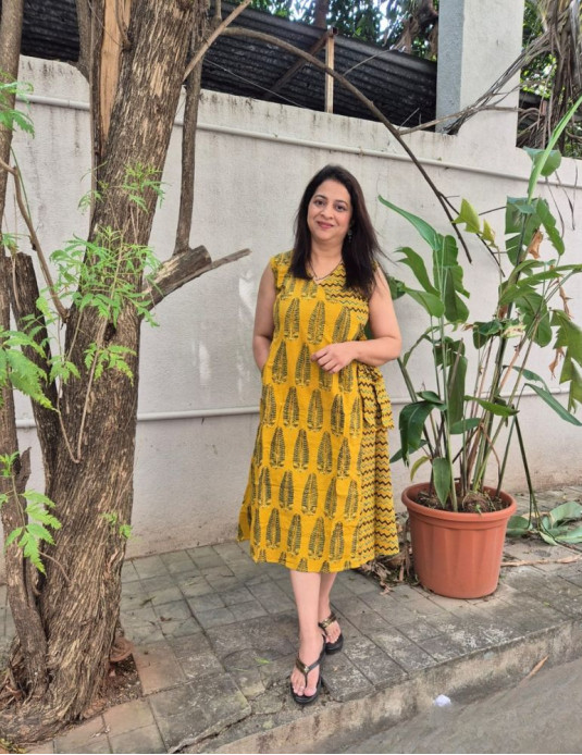 Wrapround Ajrakh Print Onepiece Yellow