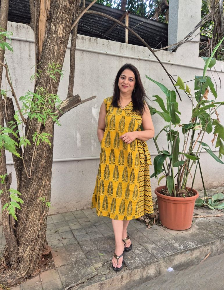 Wrapround Ajrakh Print Onepiece Yellow