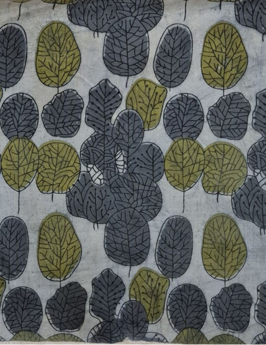  Cotton Bagru Leaves Grey 