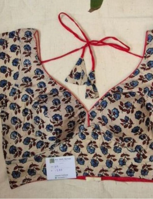 Modal silk ajrakh padded blouse with sleeves Flower Print White